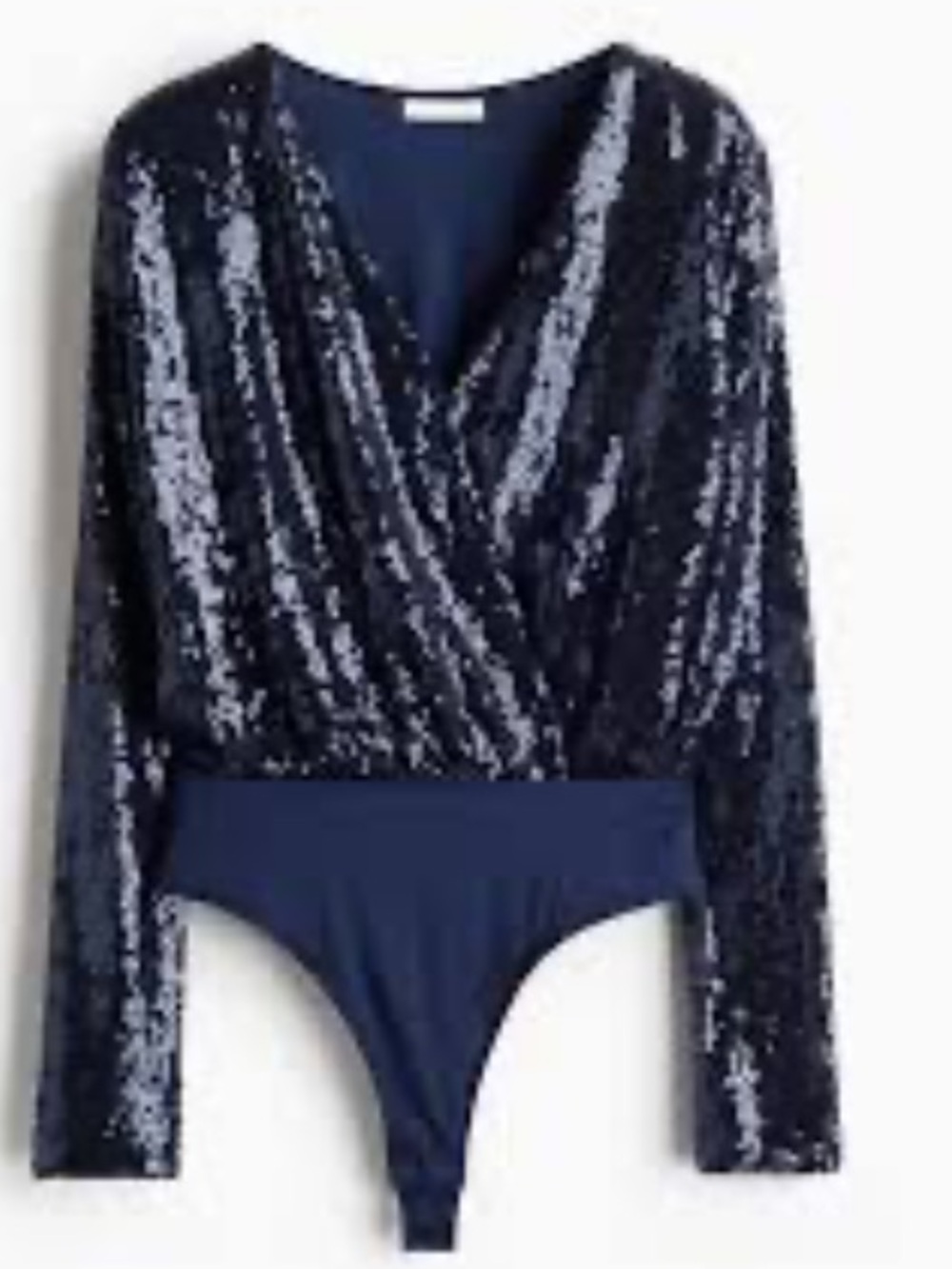 NWOT Navy Sequin Wrap Bodysuit